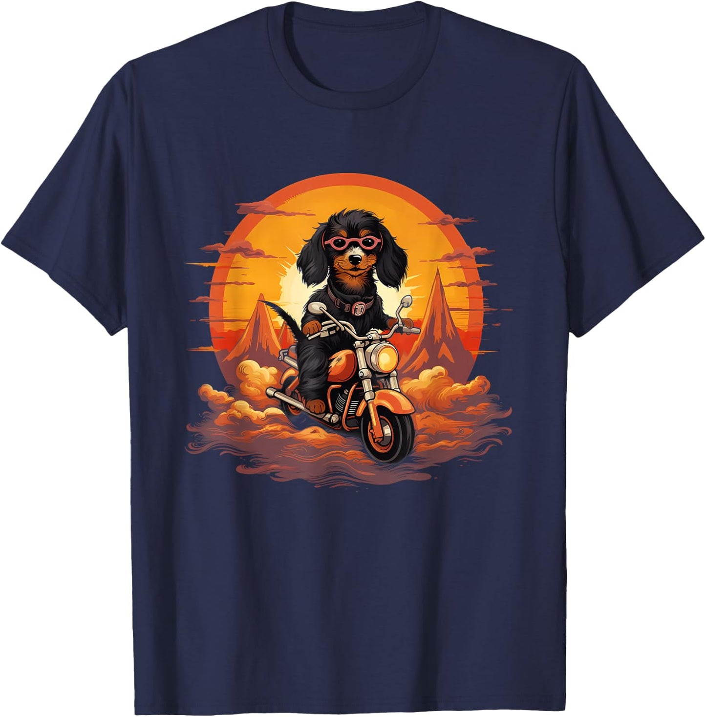 Biker Doxie Dog Riding Motorcycle T-Shirt - T-Shirt | Navy