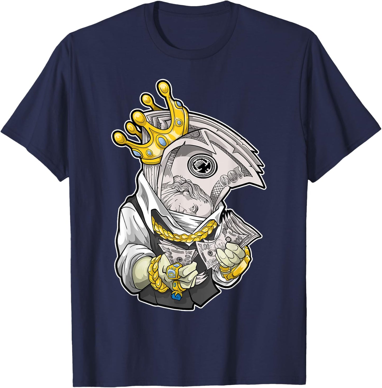 Money King Crown Rich Dollar Diamonds Cash Cool Hip Hop Boss T-Shirt - T-Shirt | Navy