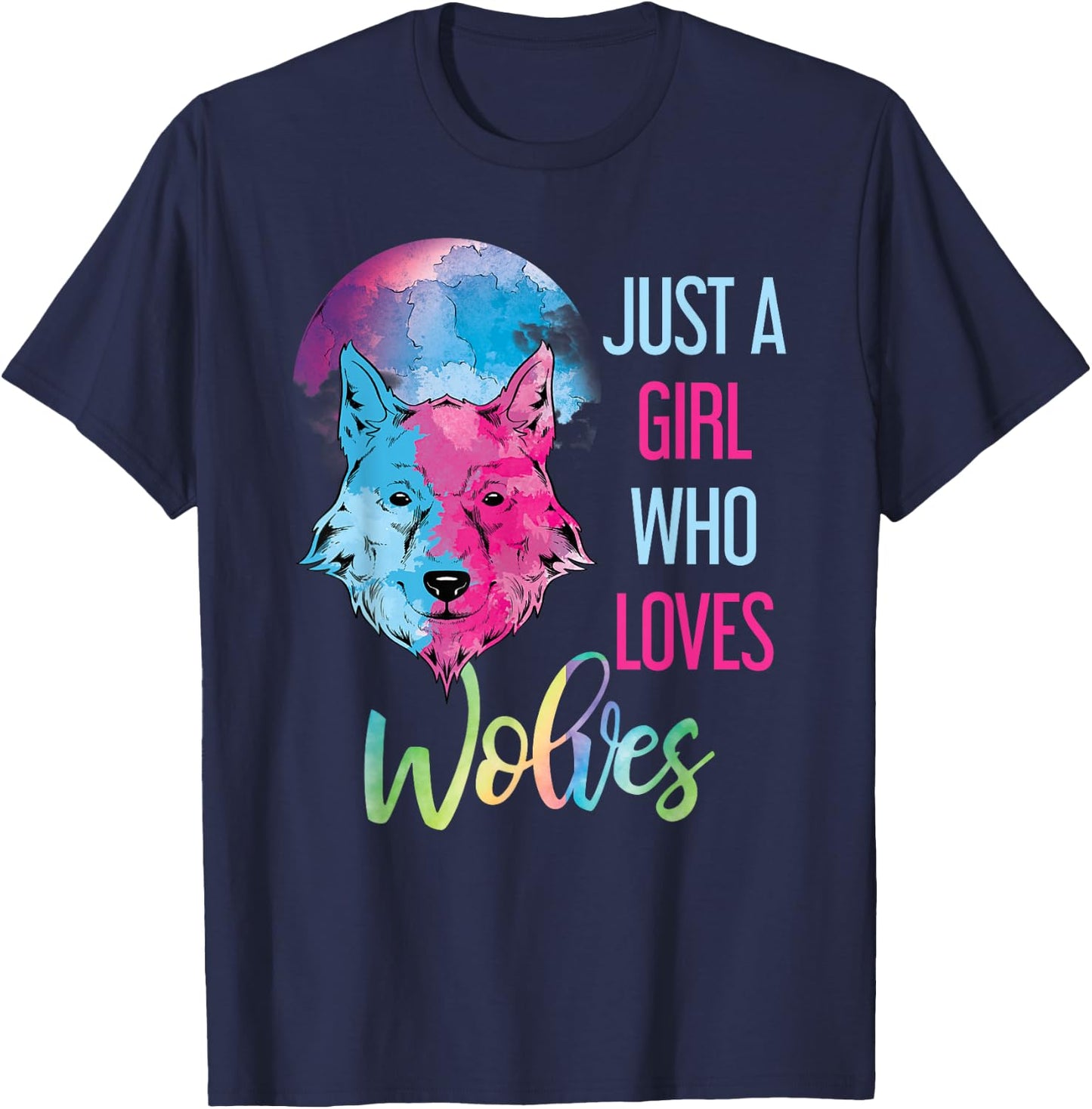 Just A Girl Who Loves Wolves Wild Animal Girls Gift Wolf T-Shirt - T-Shirt | Navy
