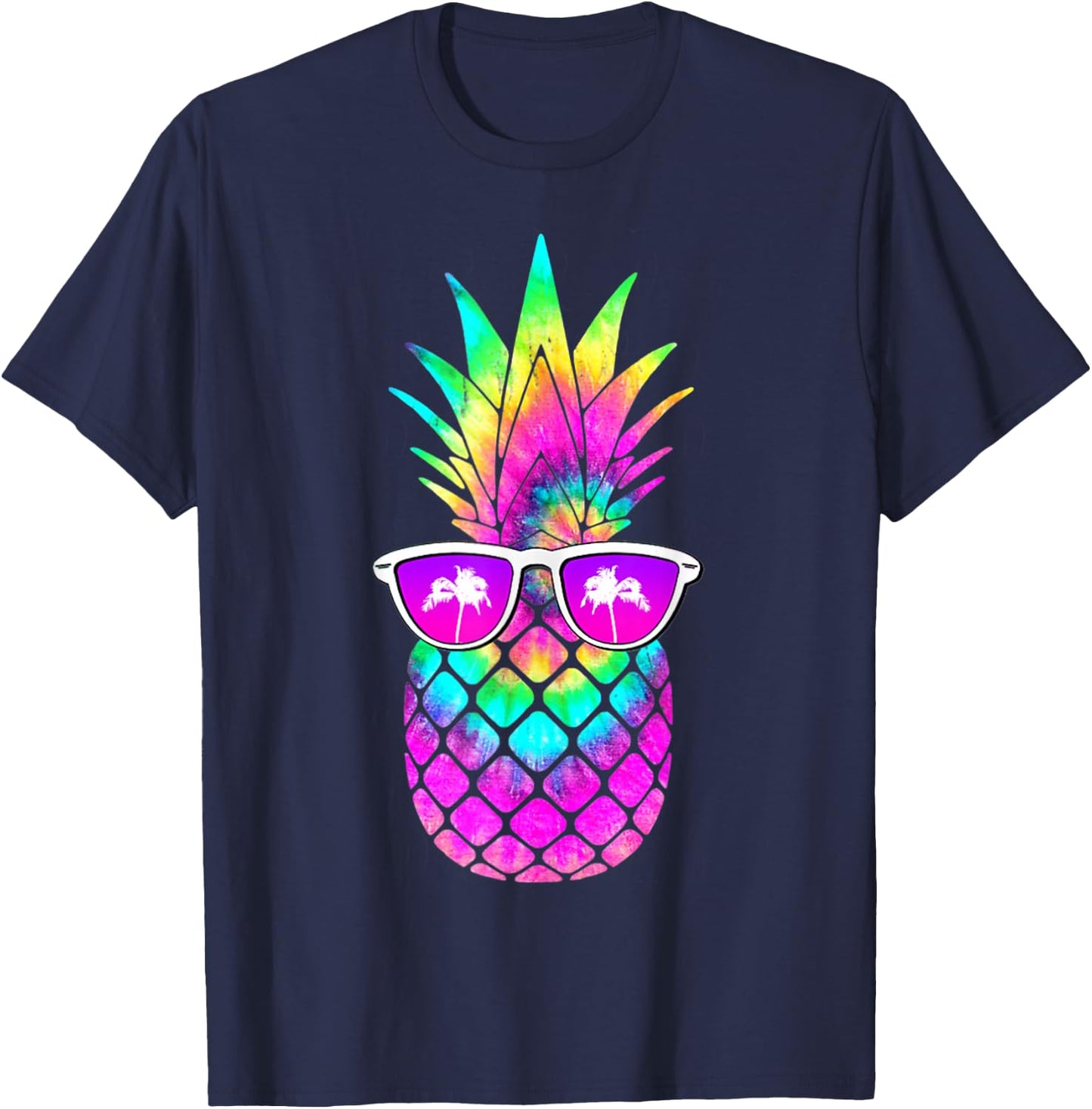 Summer Tie Dye Pineapple Sunglasses Tropical Fruit Lover T-Shirt - T-Shirt | Navy