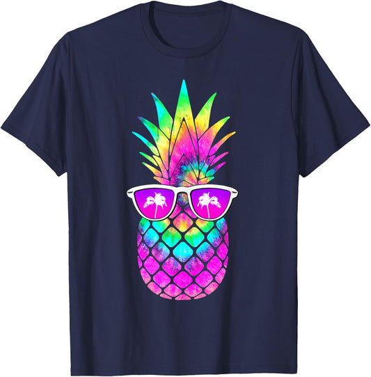 Summer Tie Dye Pineapple Sunglasses Tropical Fruit Lover T-Shirt - T-Shirt | Navy