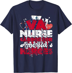 VA Nurse Caring For America's Heroes Gift T-Shirt - T-Shirt | Navy