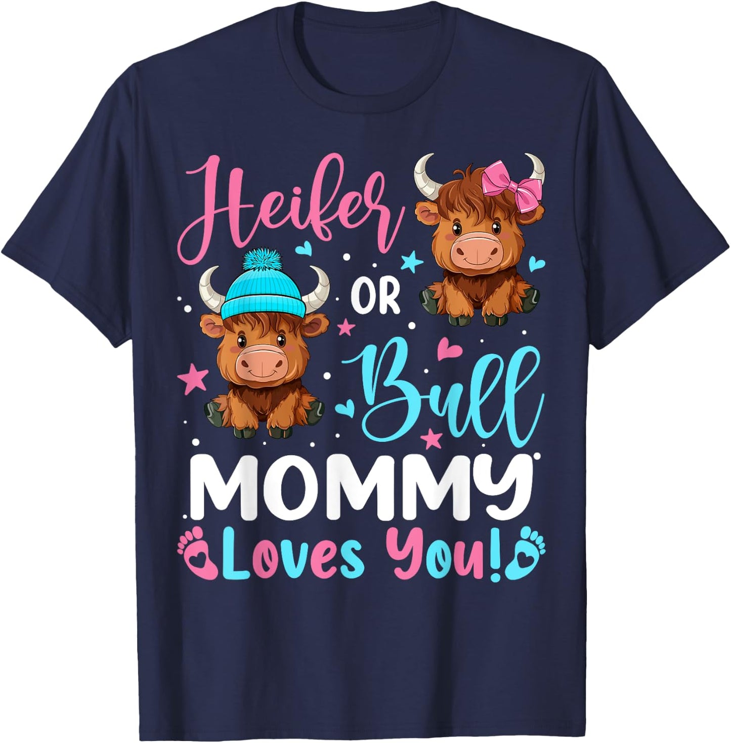 Bull or Heifer Mommy Loves You Highland Cow Lover T-Shirt - T-Shirt | Navy