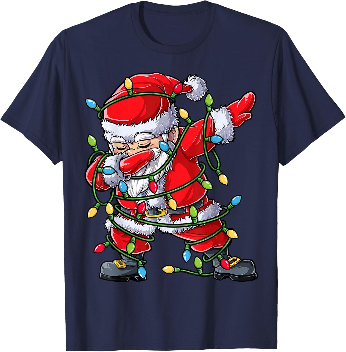 Dabbing Santa Christmas Tree Lights Xmas Gifts Boys Kids Dab Short Sleeve Black T-Shirt - T-Shirt | Navy
