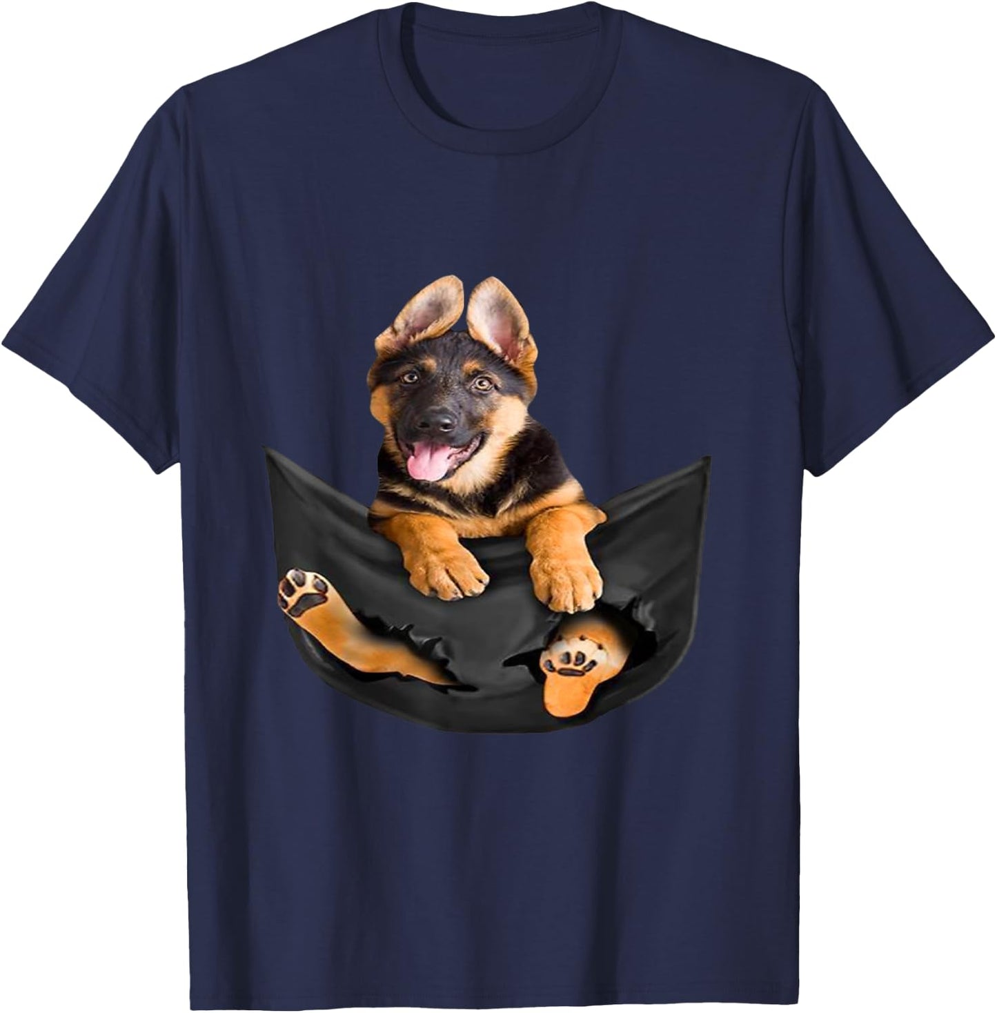 Dog Lovers Gifts German shepherd In Pocket Funny Dog Face T-Shirt - T-Shirt | Navy