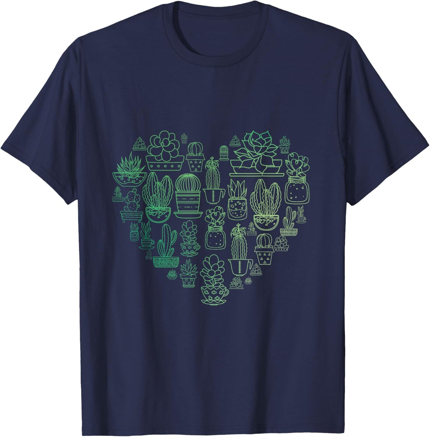 Succulent Cactus Succa Lover Heart Gift Men Women Gardener T-Shirt - T-Shirt | Navy