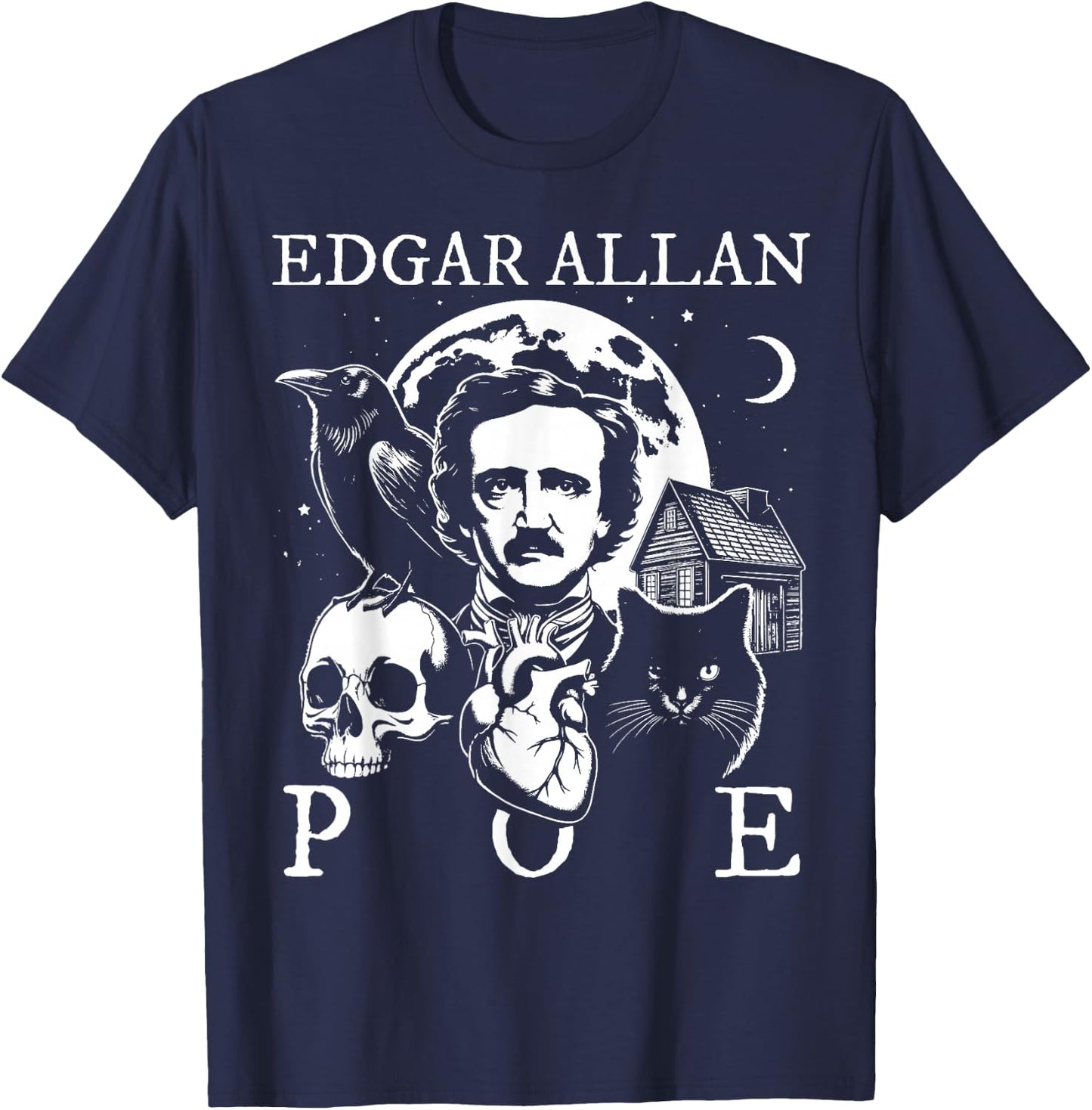 Edgar Allan Poe Poems Quotes Raven Literature T-Shirt - T-Shirt | Navy