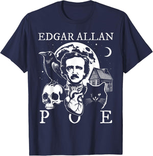 Edgar Allan Poe Poems Quotes Raven Literature T-Shirt - T-Shirt | Navy