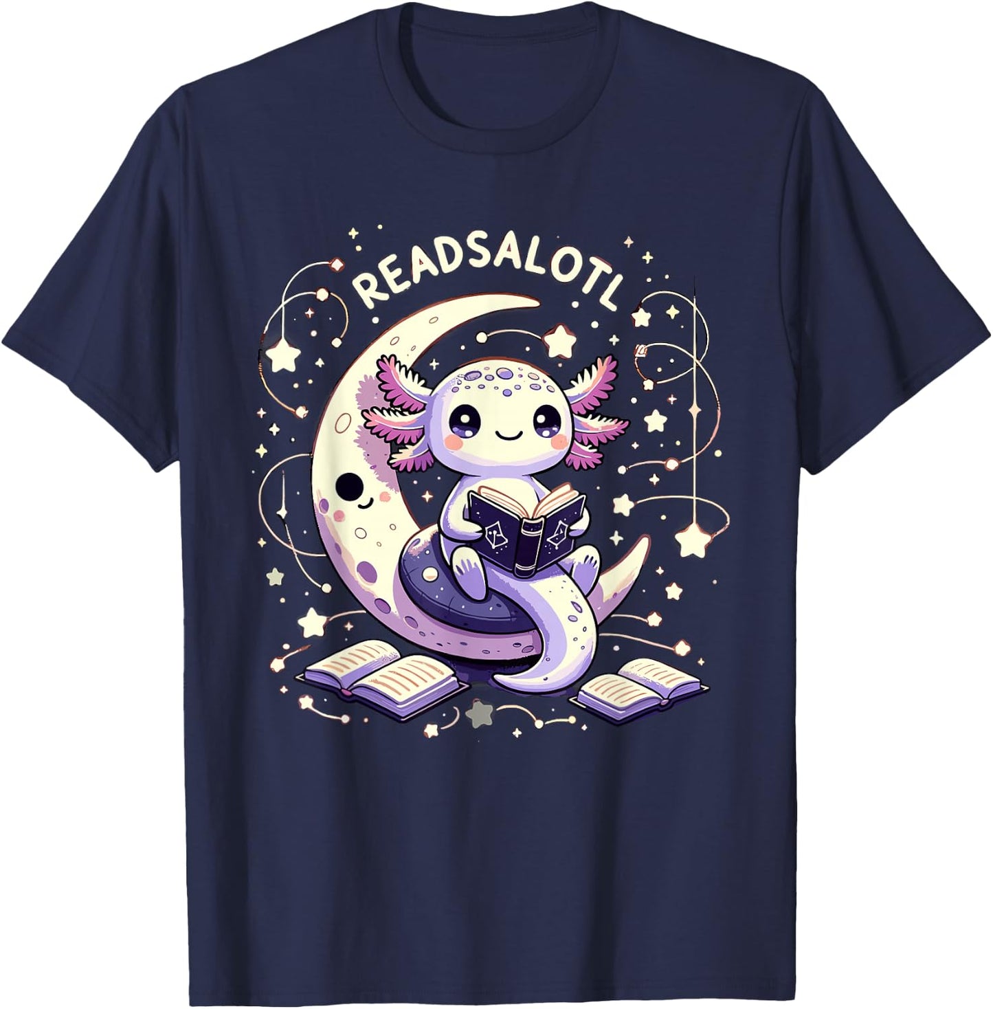 Axolotl Books Readsalotl Reading Bookworm Boys Girls Kids T-Shirt - T-Shirt | Navy