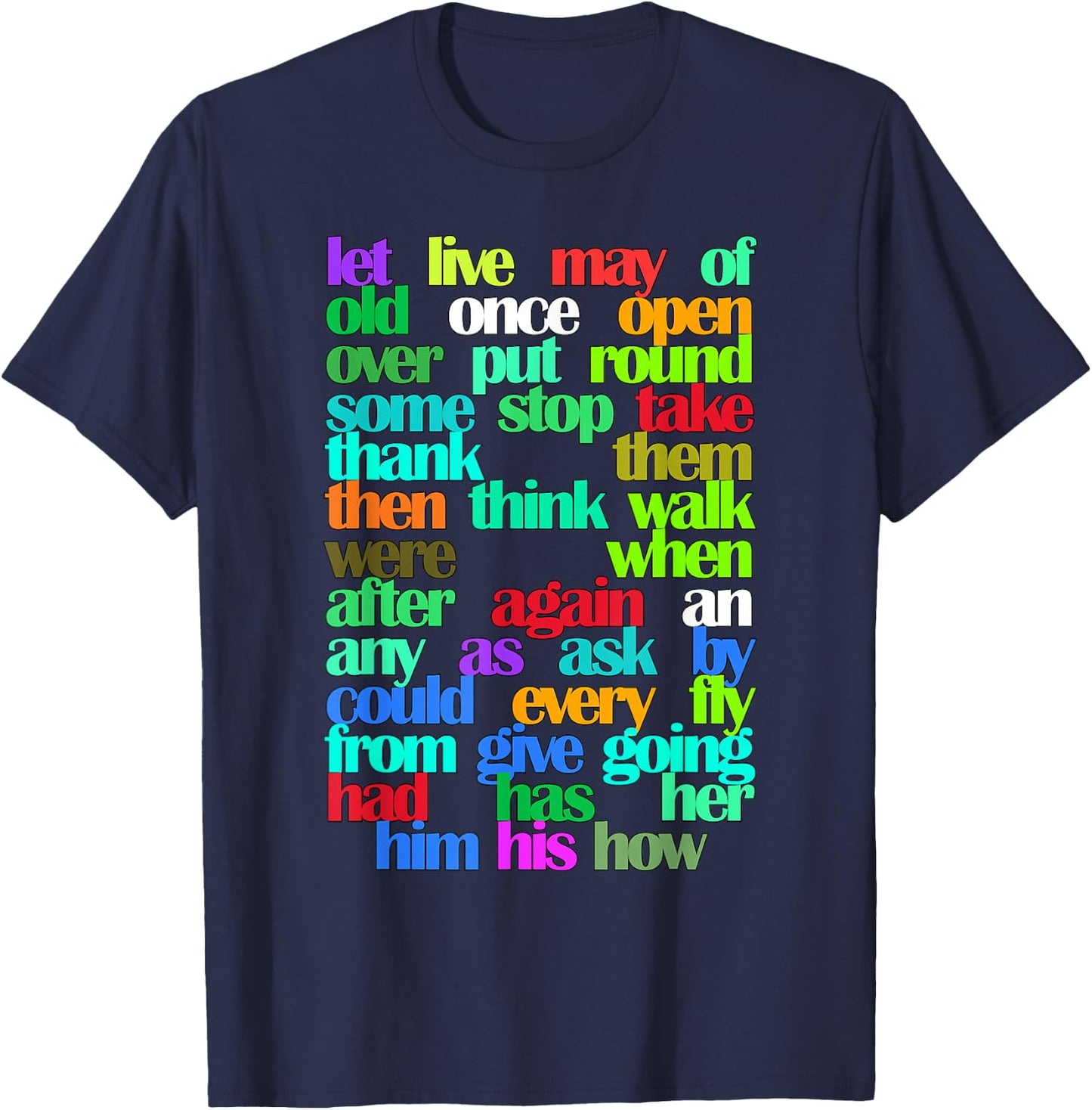 Sight Words First grade Colorful Educational T-Shirt - T-Shirt | Navy