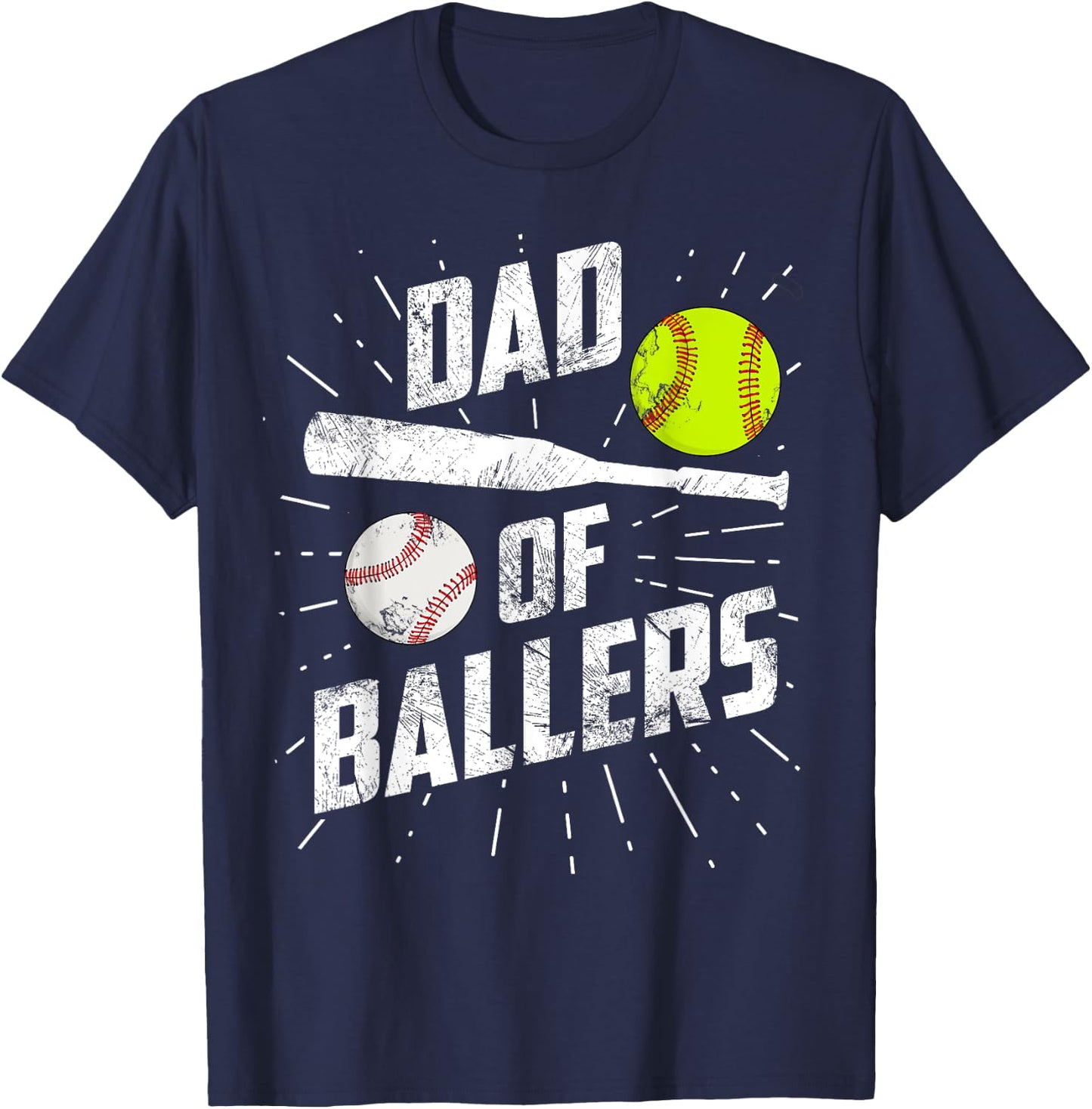 Dad Of Ballers Funny Baseball Softball Game Fathers Day Gift T-Shirt - T-Shirt | Navy