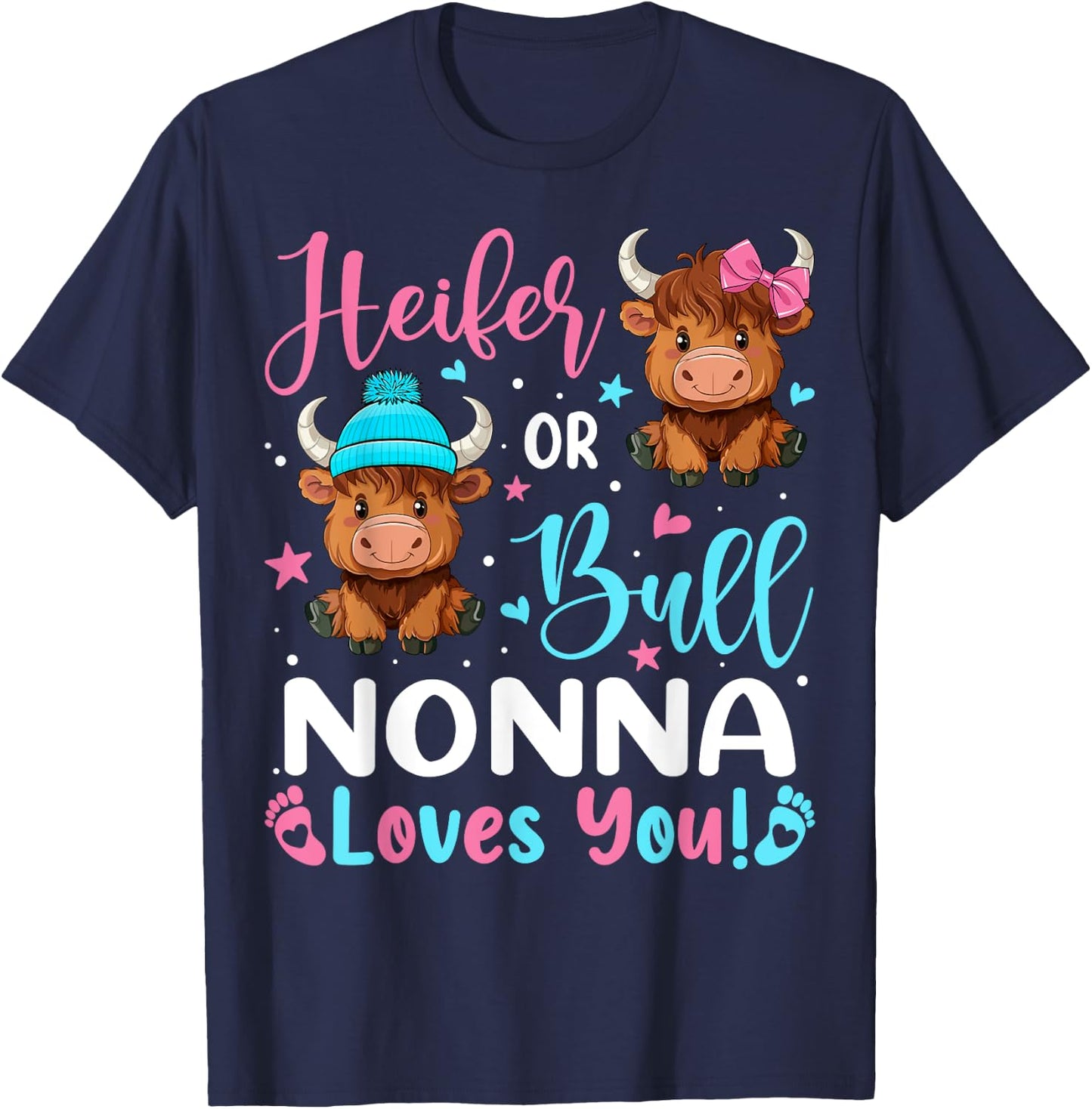 Bull or Heifer Nonna Loves You Highland Cow Lover T-Shirt - T-Shirt | Navy