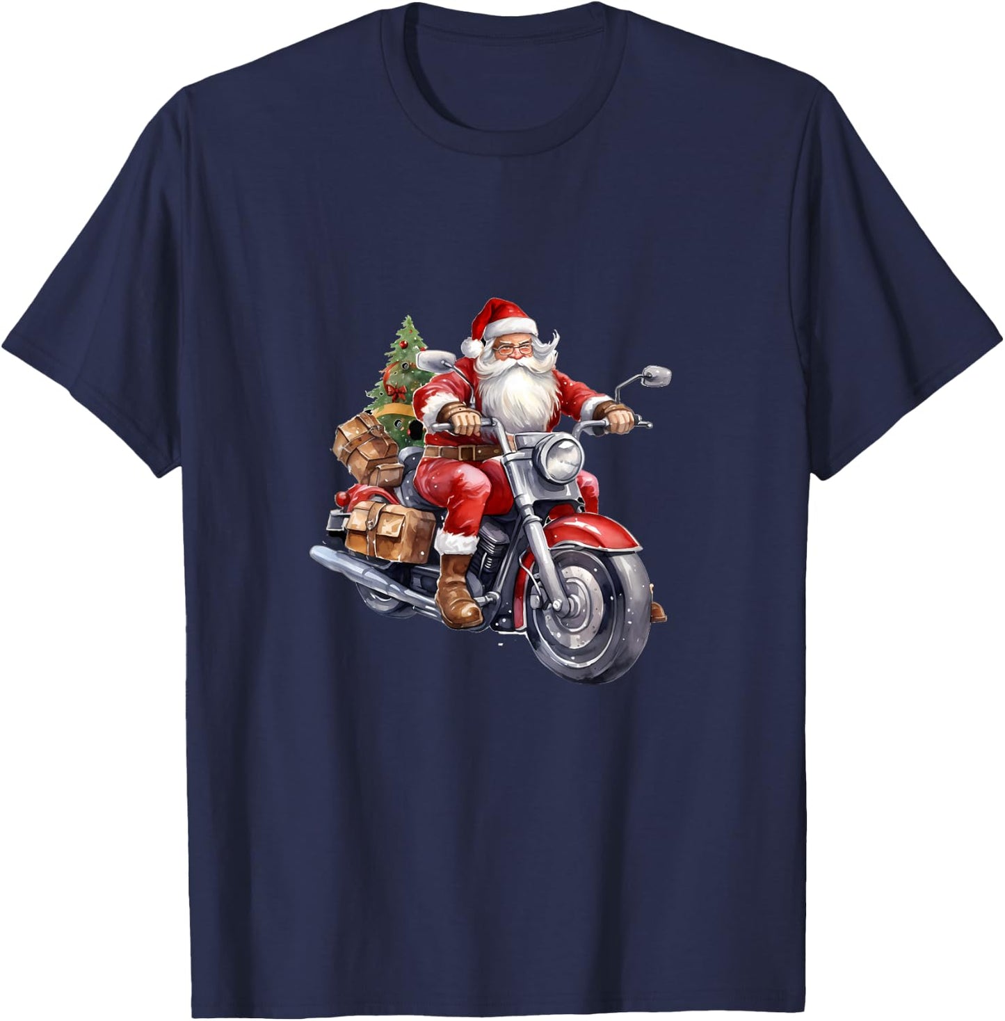 Biker Santa Claus On Motorcycle Funny Christmas Biking T-Shirt - T-Shirt | Navy