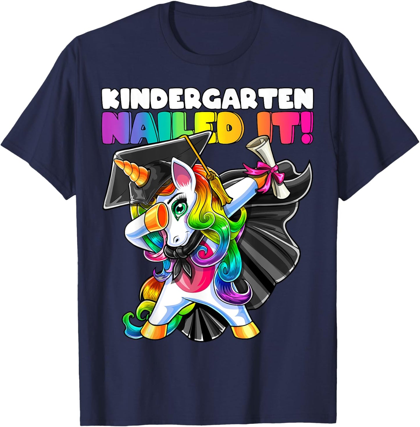Dabbing Unicorn Kindergarten Graduation Cap Gown Gift Girls T-Shirt - T-Shirt | Navy