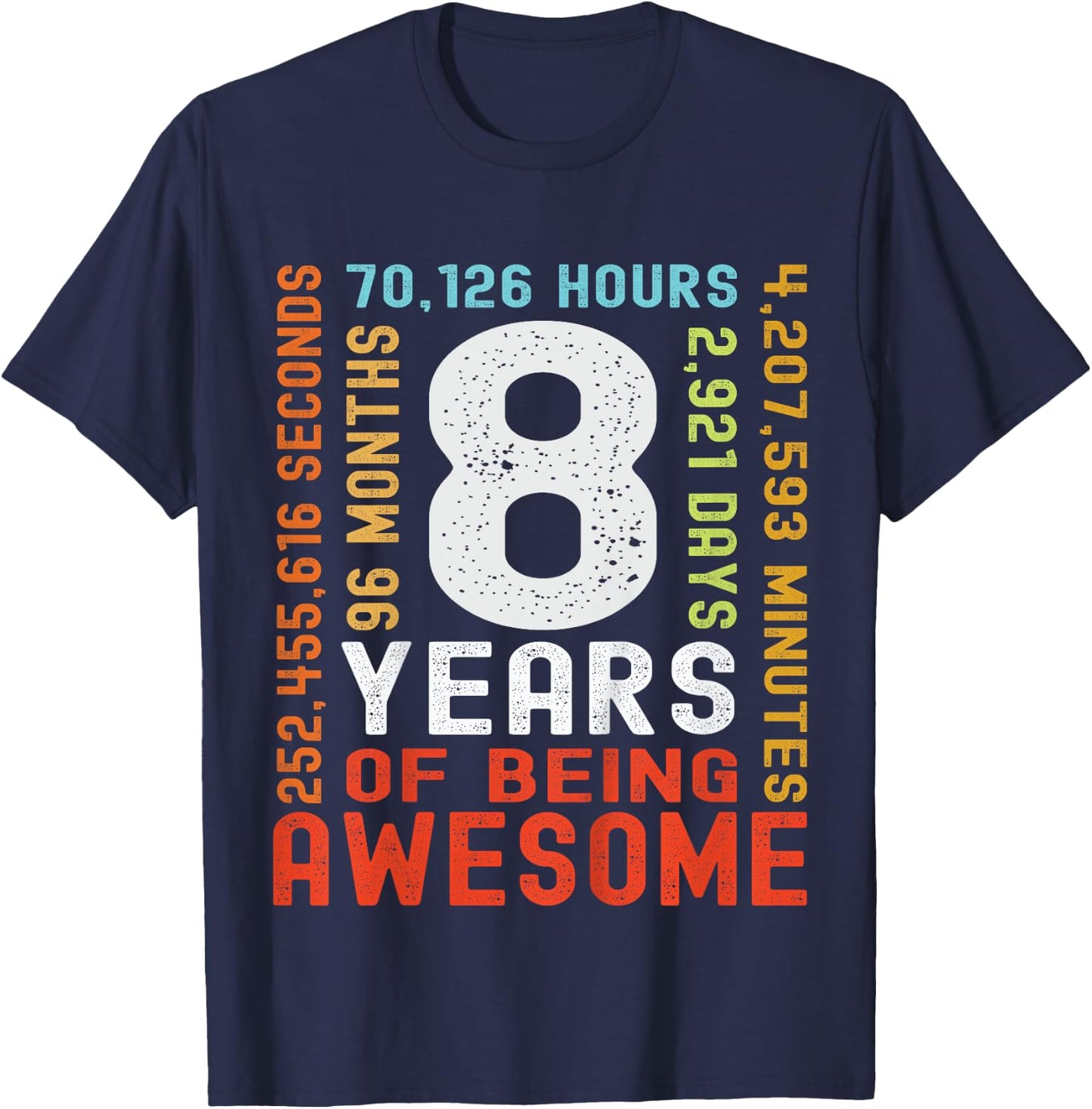 Kids 8th Birthday 8 Years Old Vintage Retro 96 Months Boy Girl T-Shirt - T-Shirt | Navy