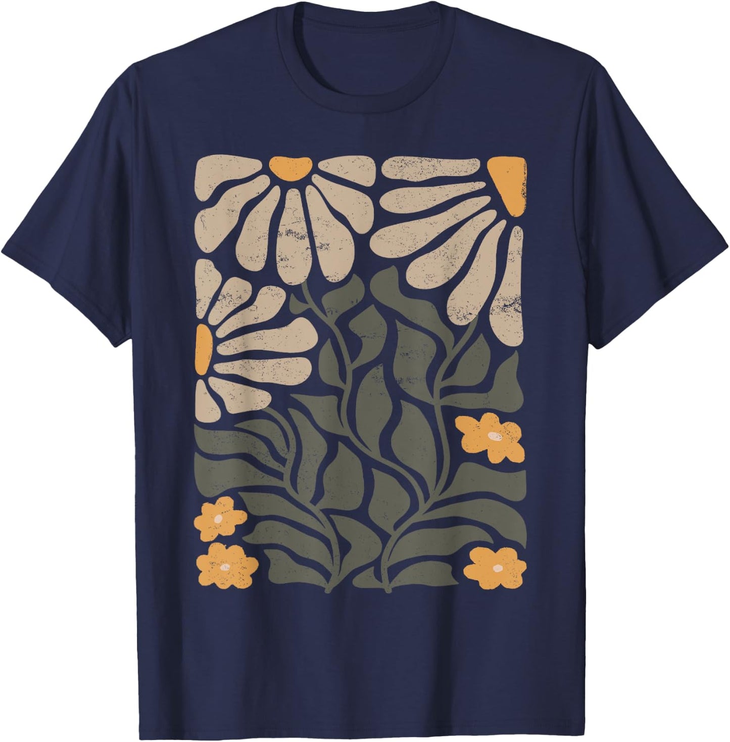 Boho Wildflower Vintage Retro Graphic Design Spring/Summer Men Women Kids T-Shirt - T-Shirt | Navy