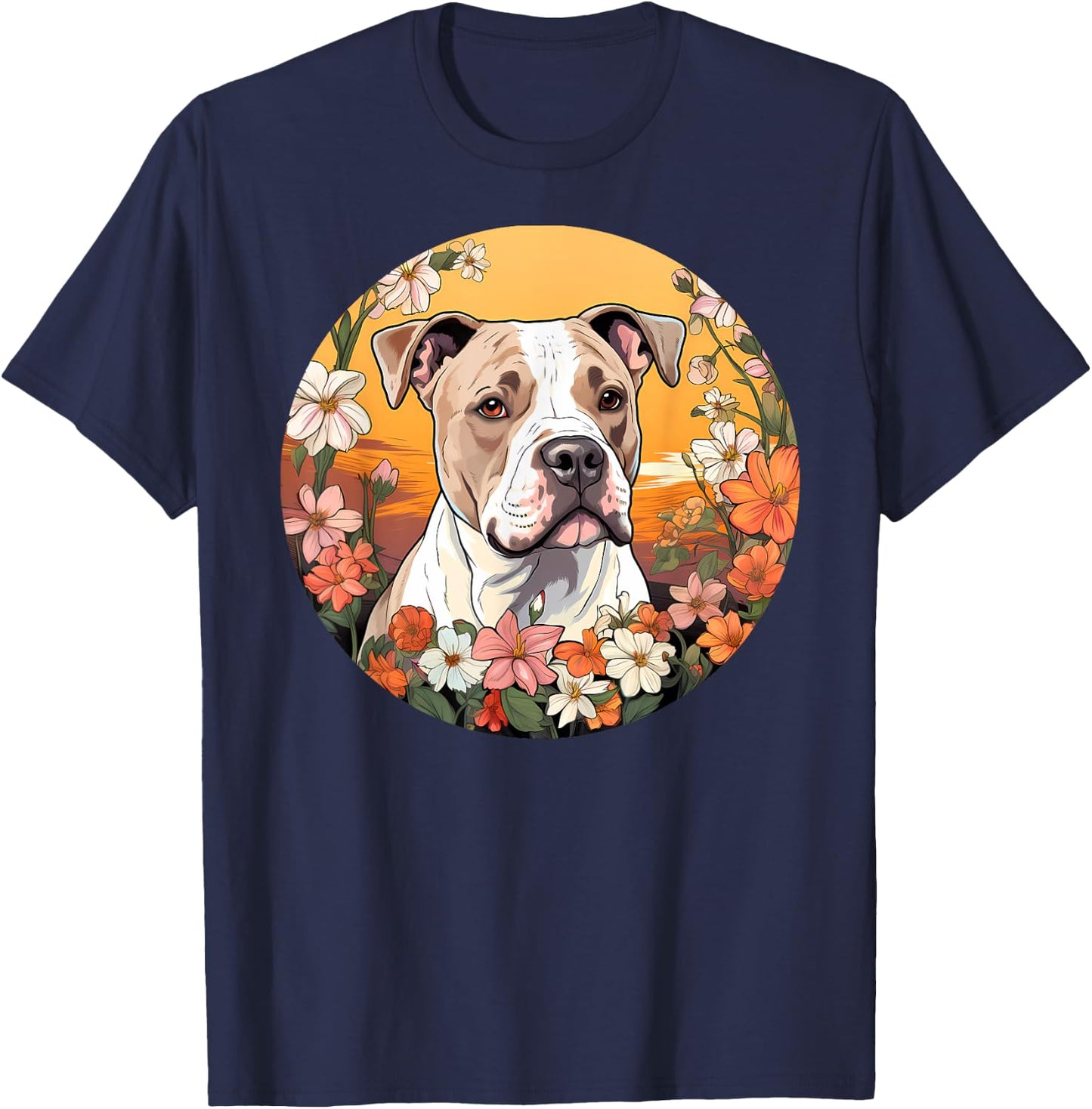 Cute American Bulldog Mountain Flower Meadow Dog Mom Women Kids T-Shirt - T-Shirt | Navy