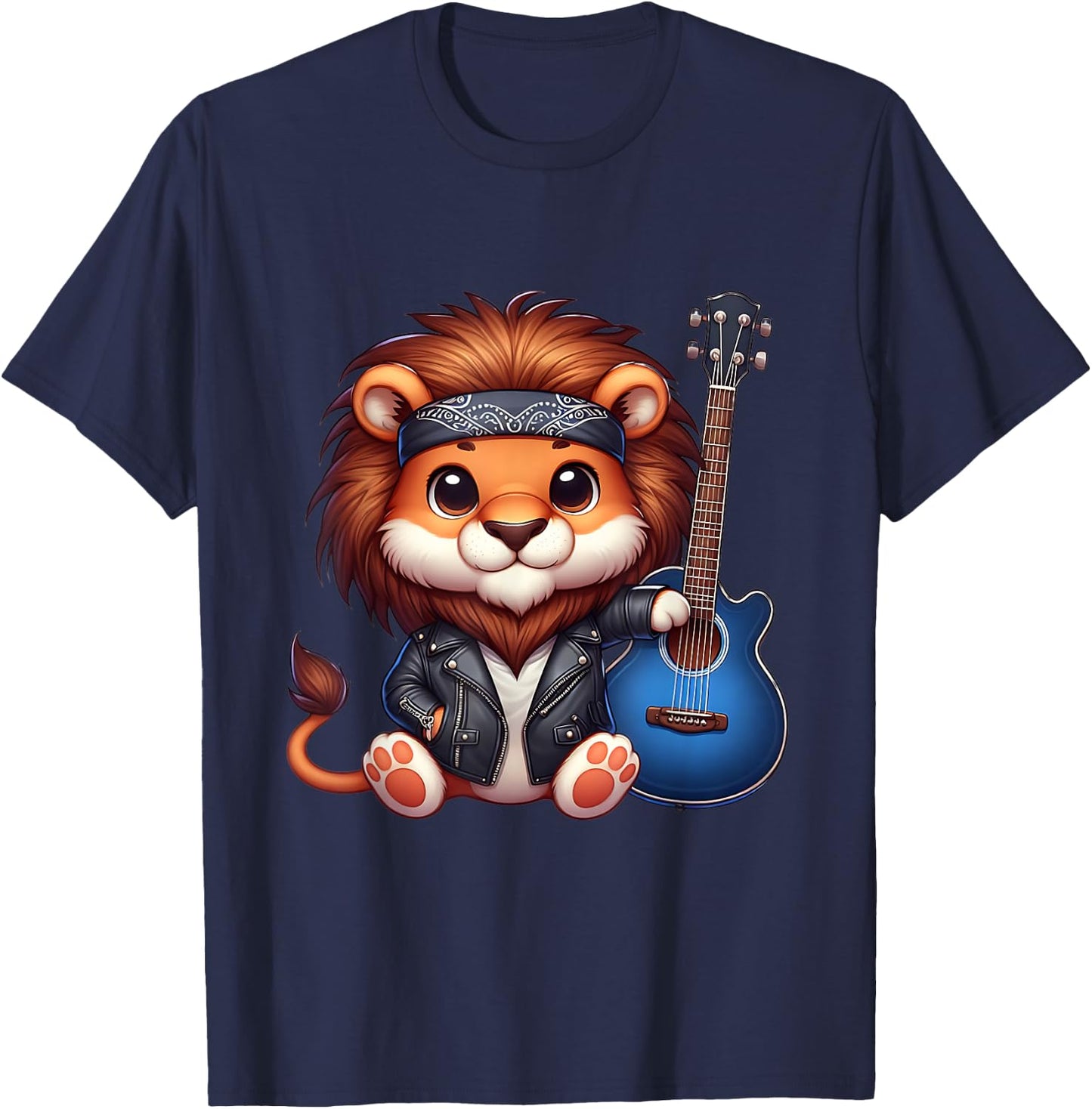 Lion playing Guitar T-Shirt - T-Shirt | Navy