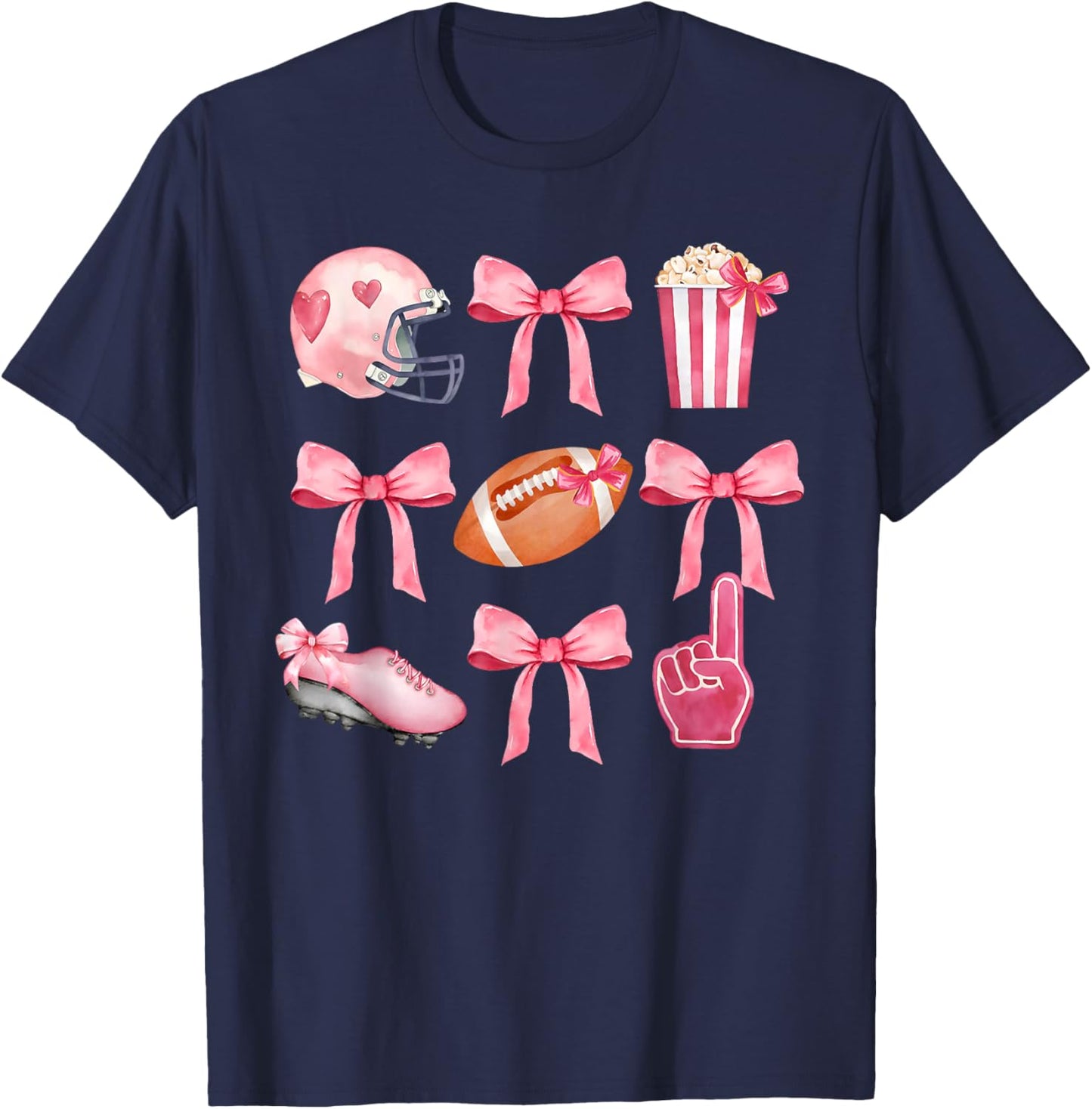 Coquette Bow Football Player American Football Season Funny T-Shirt - T-Shirt | Navy