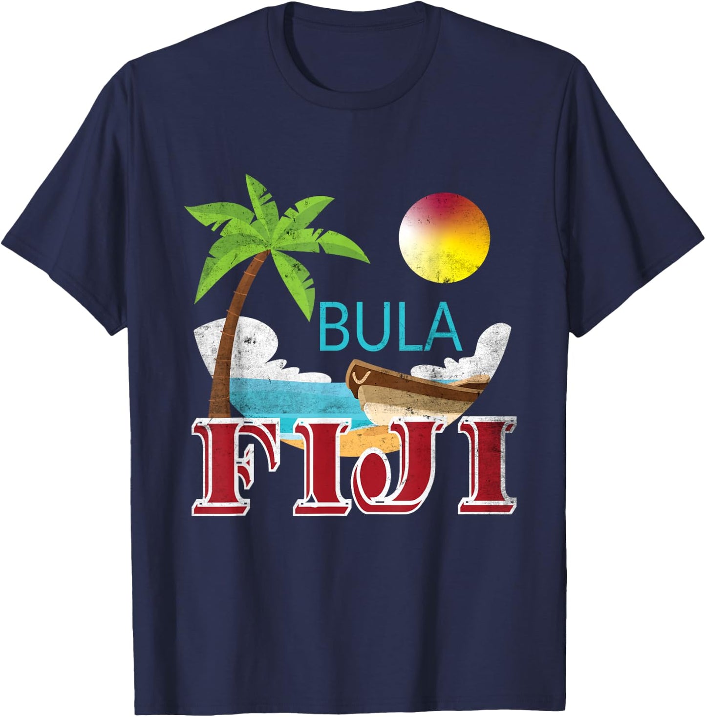 Tourist and Native Fiji Bula Vintage Grunge Vacation Shirt T-Shirt - T-Shirt | Navy