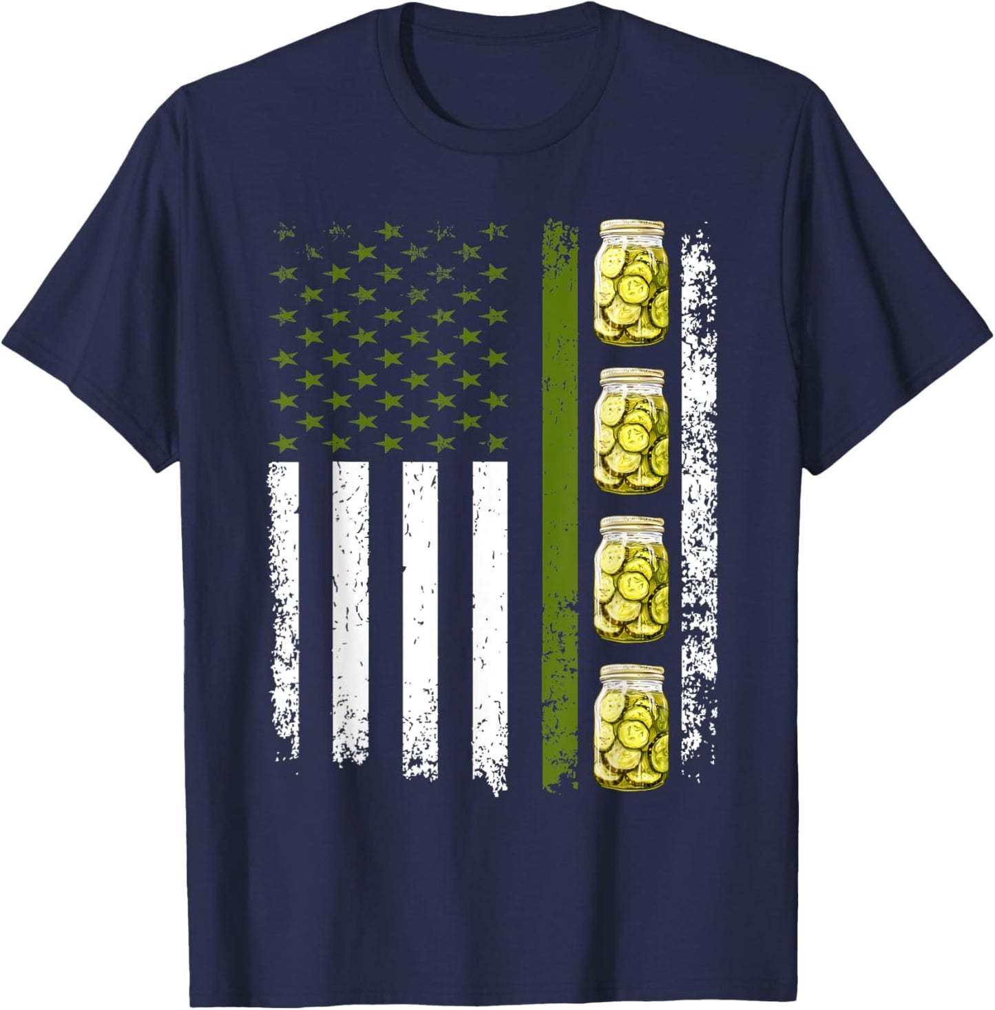 Funny Pickle Cucumber US American Flag Jar Of Sliced Pickles Men T-Shirt - T-Shirt | Navy