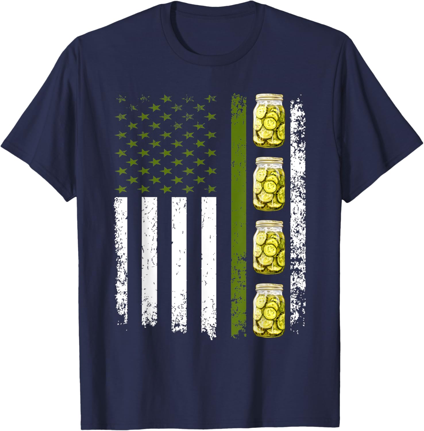 Funny Pickle Cucumber US American Flag Jar Of Sliced Pickles Men T-Shirt - T-Shirt | Navy