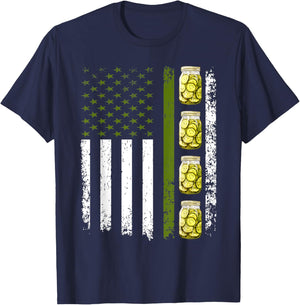 Funny Pickle Cucumber US American Flag Jar Of Sliced Pickles Men T-Shirt - T-Shirt | Navy