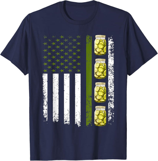 Funny Pickle Cucumber US American Flag Jar Of Sliced Pickles Men T-Shirt - T-Shirt | Navy