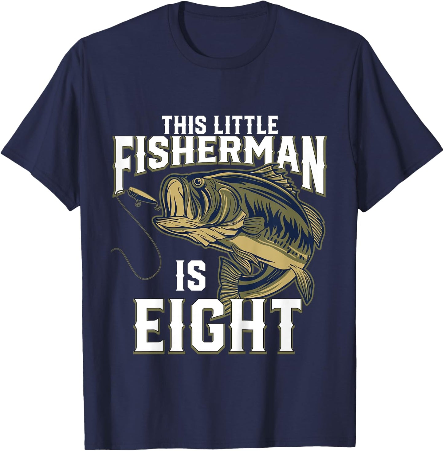 Kids 8 Year Old Fishing Birthday Party Fisherman 8th Gift Boy T-Shirt - T-Shirt | Navy
