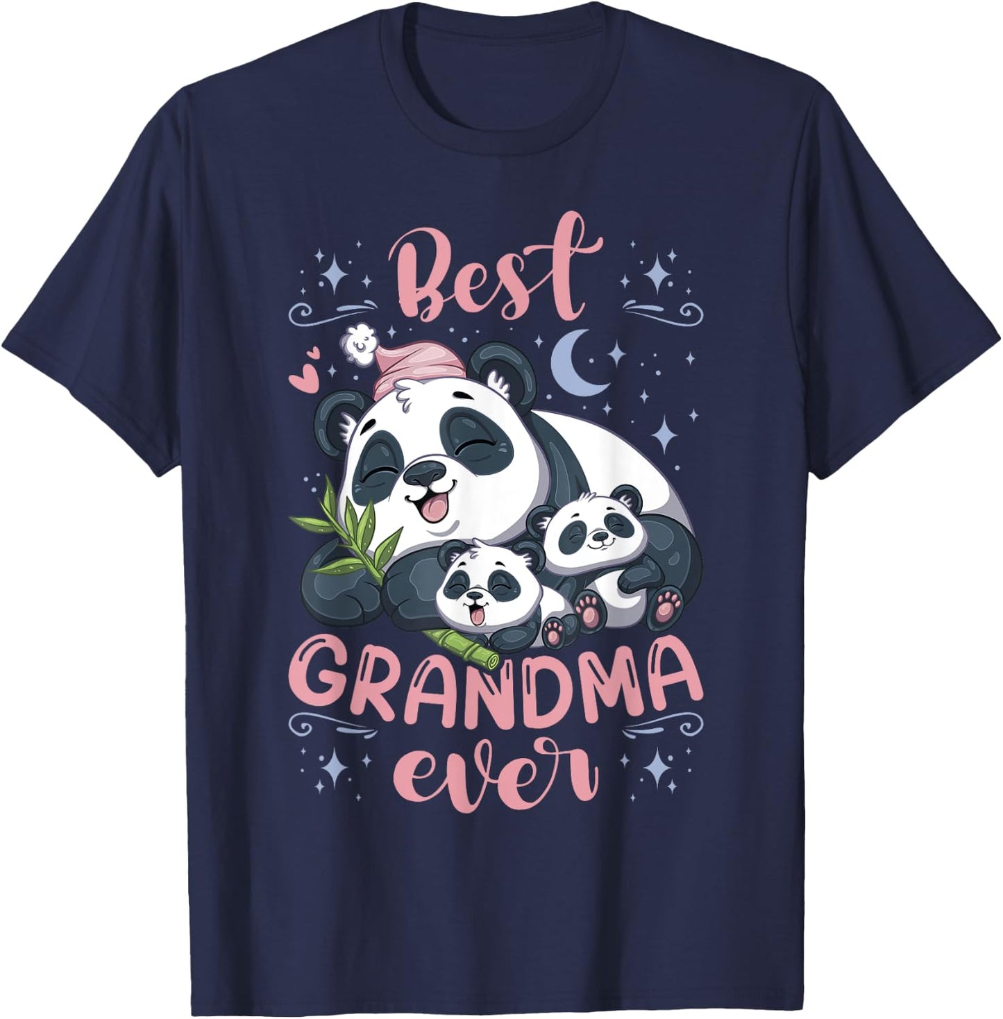 Best Grandma Ever Pajama Top Panda Grandmother & 2 Cubs T-Shirt - T-Shirt | Navy