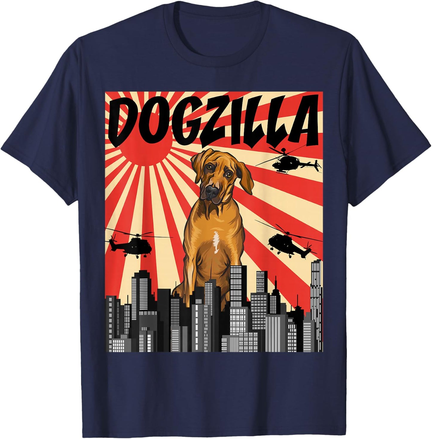 Funny Retro Japanese Dogzilla Rhodesian Ridgeback T-Shirt - T-Shirt | Navy