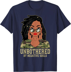 Loc'd Hair Sassy Black Woman Camo Melanin Girl Unbothered T-Shirt - T-Shirt | Navy