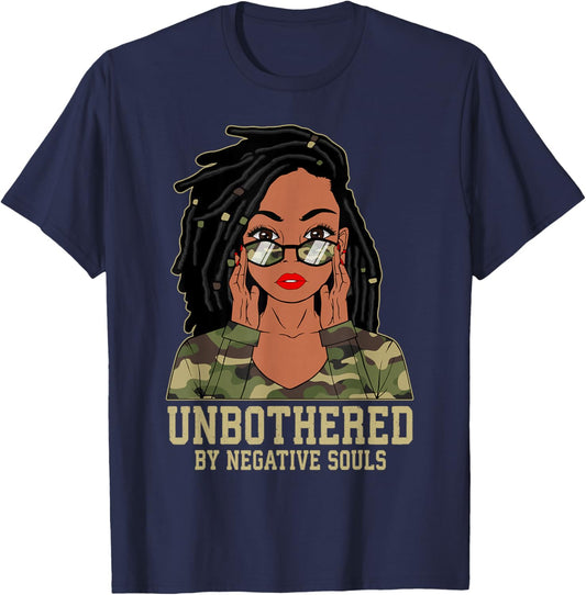 Loc'd Hair Sassy Black Woman Camo Melanin Girl Unbothered T-Shirt - T-Shirt | Navy