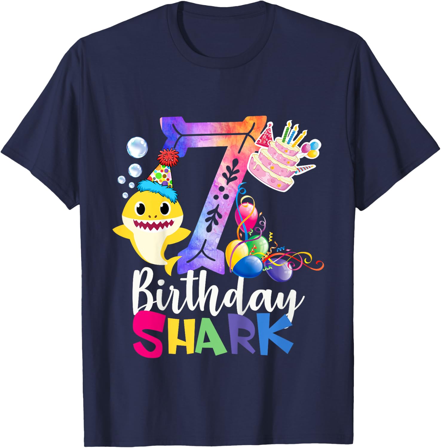 Best 7th Birthday Gift - 7th Birthday Shark Baby Cute T-Shirt - T-Shirt | Navy