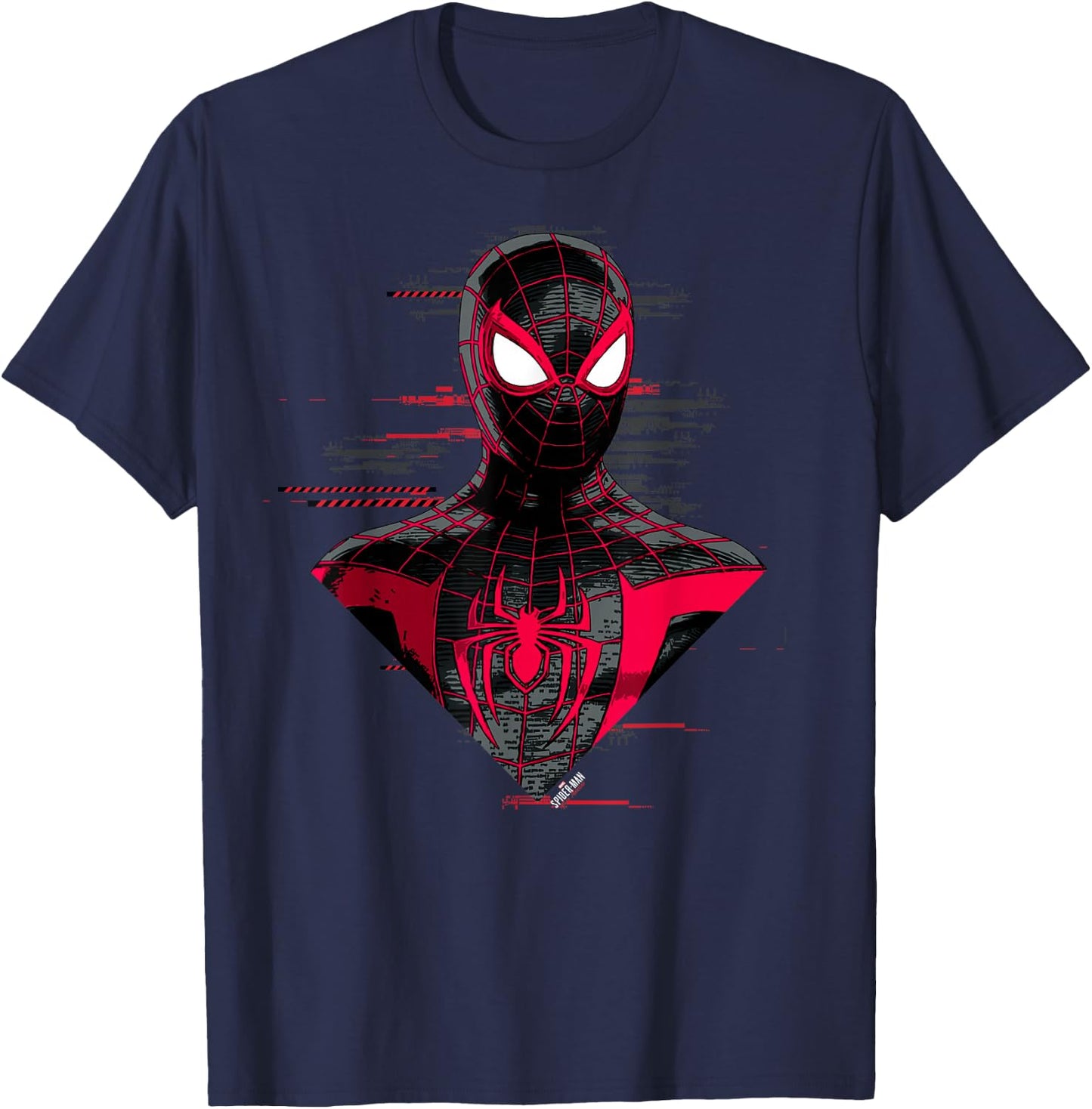 Marvel Spider-Man: Miles Morales Glitch Big Face T-Shirt - T-Shirt | Navy