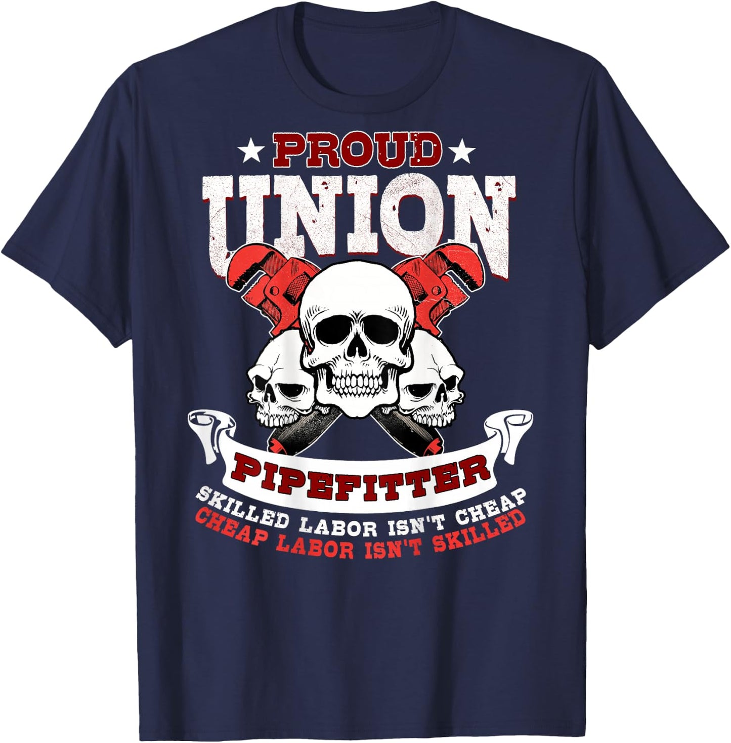 Pipefitter Plumber Steamfitter Image On Back Of Shirt T-Shirt - T-Shirt | Navy
