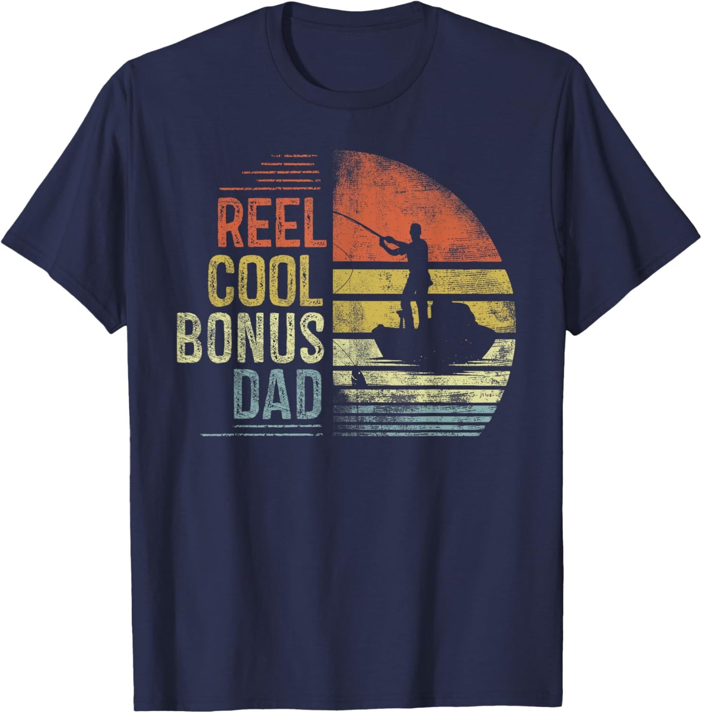 Reel Cool Bonus Dad Fishing Gifts Bonus Dad Birthday Vintage T-Shirt - T-Shirt | Navy