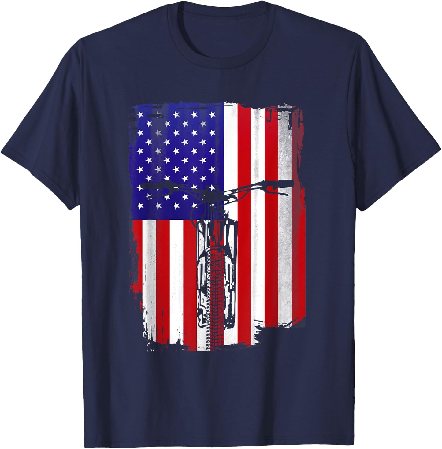 Mountain Biking American Flag Cycling USA Flag Mountain Bike Women Men T-Shirt - T-Shirt | Navy