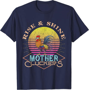 Rise & Shine Vinage Rooster Funny Farm Chicken T-Shirt - T-Shirt | Navy