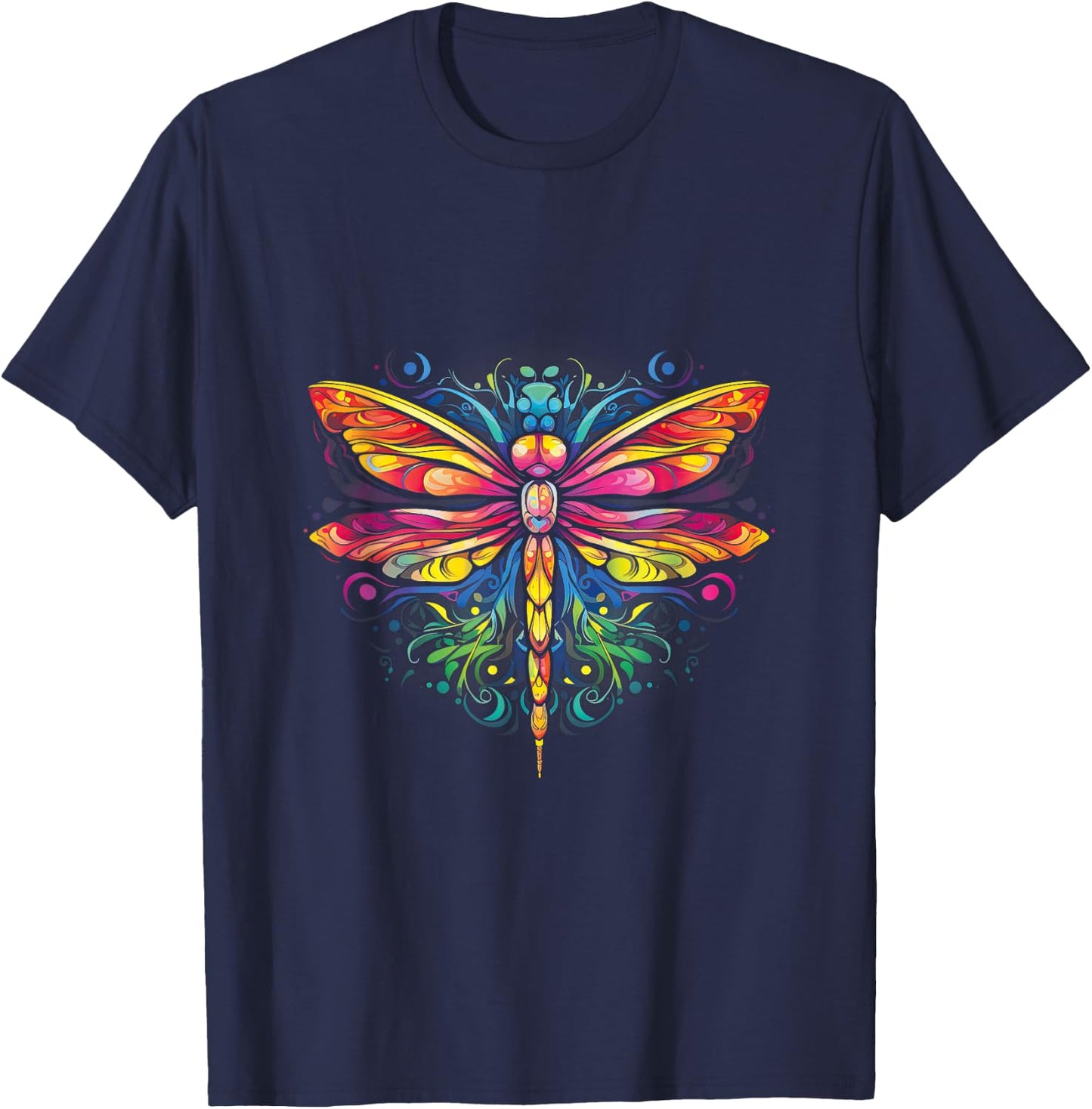 Dragonfly Colorful Dragonflies Hippie 70s Peace T-Shirt - T-Shirt | Navy