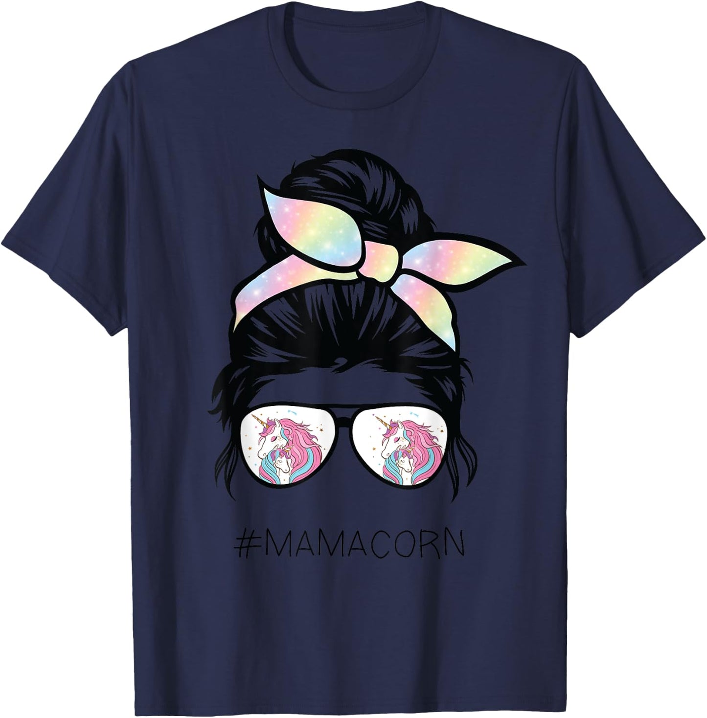 Funny Mamacorn Unicorn Costume Mom messy hair bun mother day T-Shirt - T-Shirt | Navy