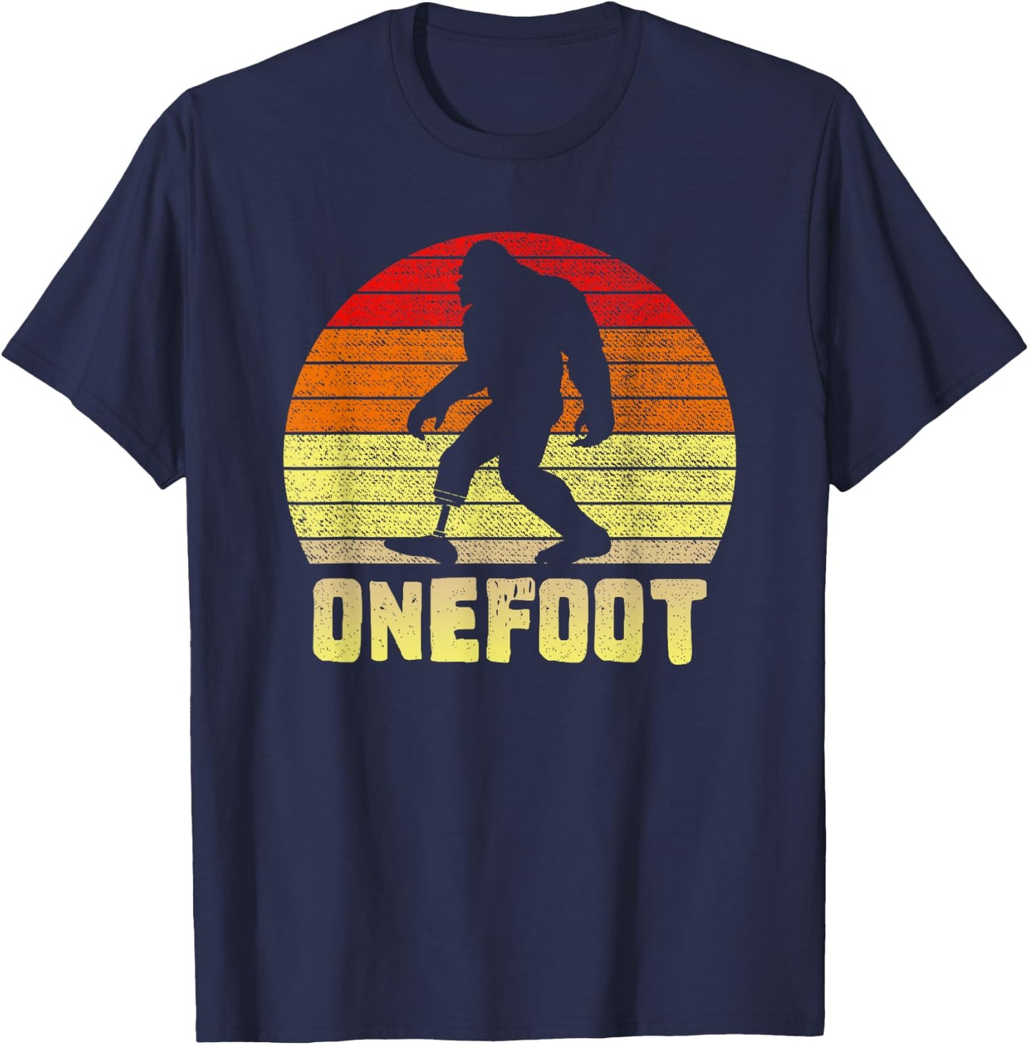 Onefoot Leg Amputee Recovery | One Foot Bigfoot Funny Sunset T-Shirt - T-Shirt | Navy