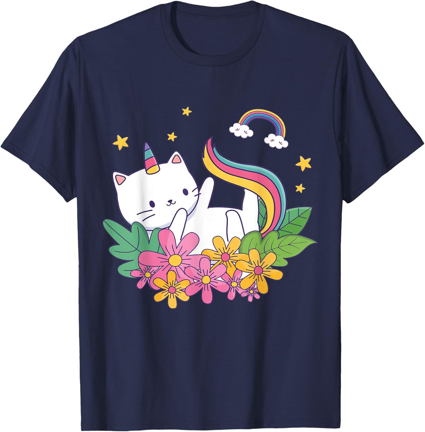 Meowgical Caticorn- Cat Unicorn Girls Women Kittycorn T-Shirt - T-Shirt | Navy