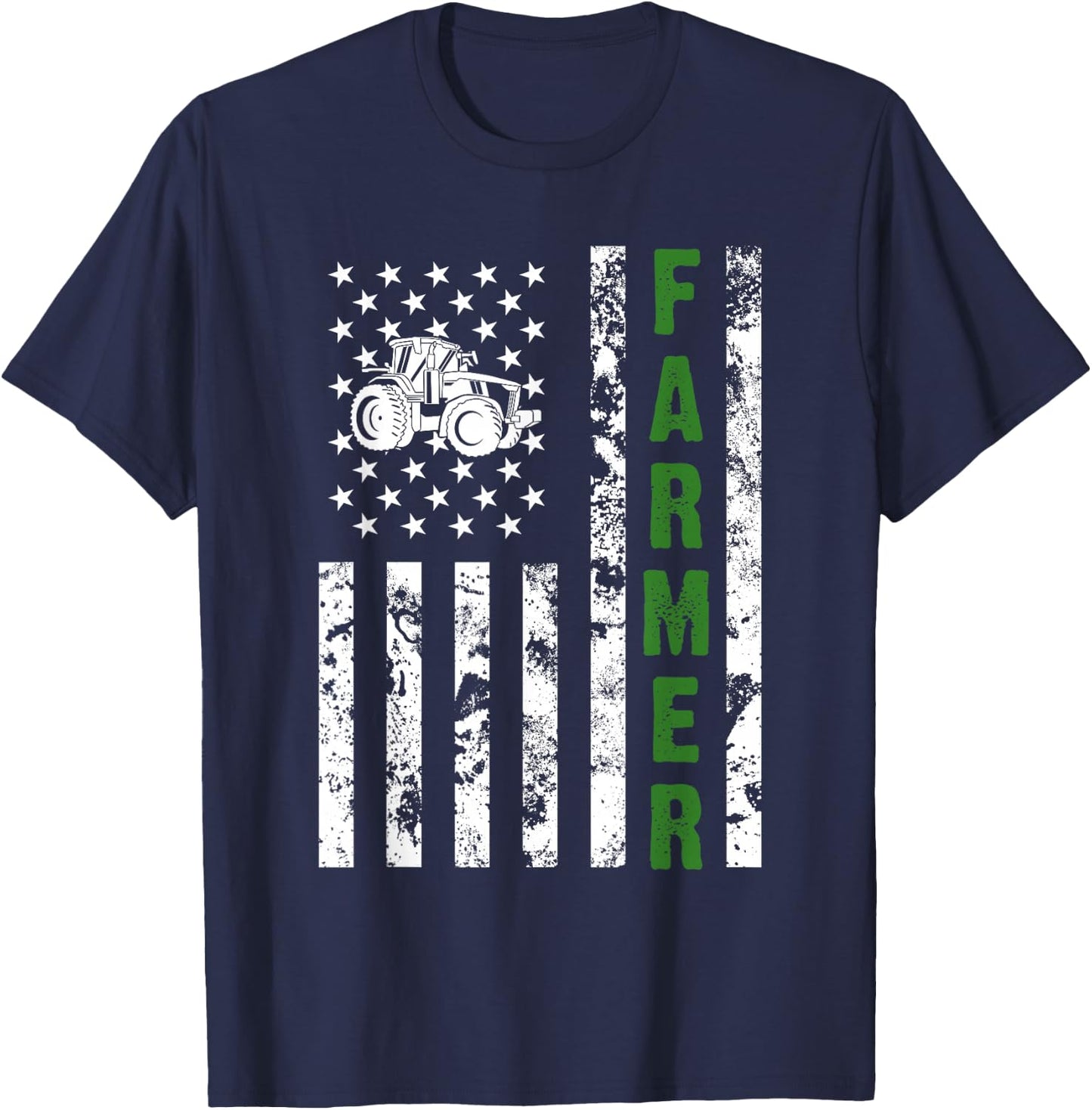 Flag with Tractor - Patriotic Farmer & Farming Gift Small T-Shirt - T-Shirt | Navy
