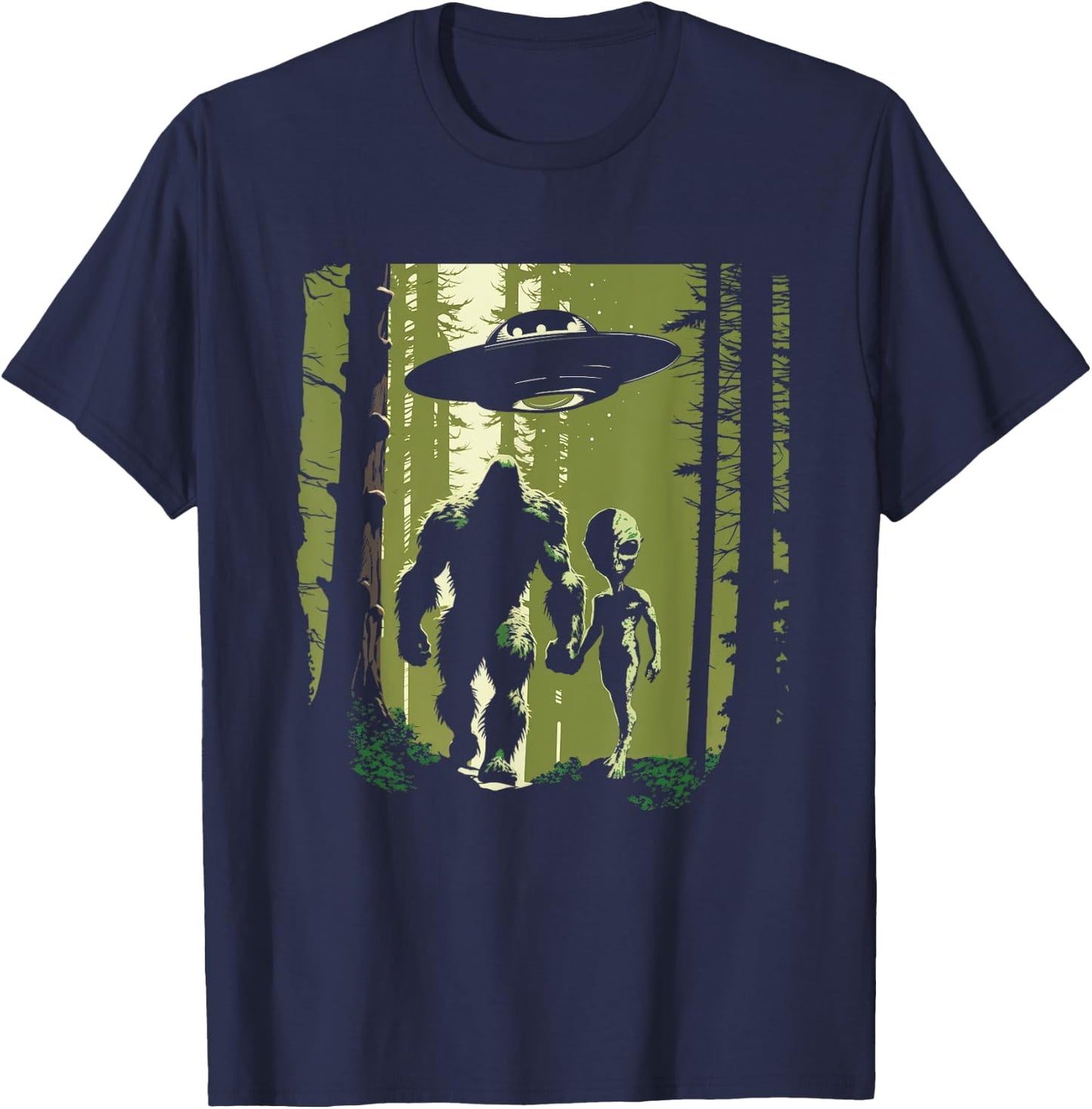 Alien And Bigfoot Forest T-Shirt - T-Shirt | Navy
