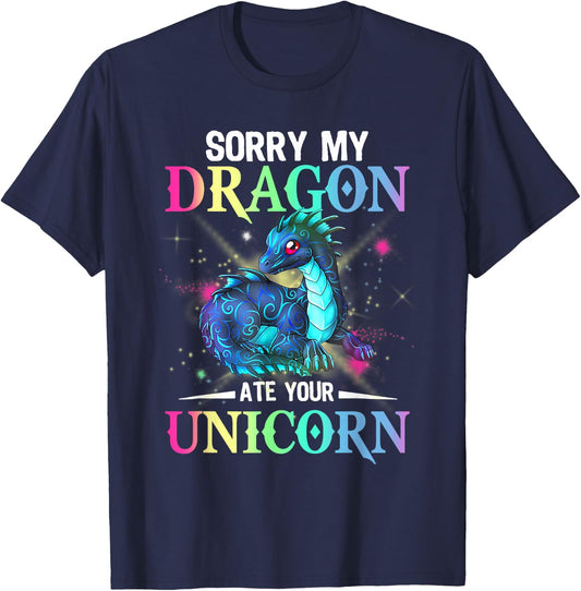 Sorry My Dragon Ate Your Unicorn T-Shirt - T-Shirt | Navy