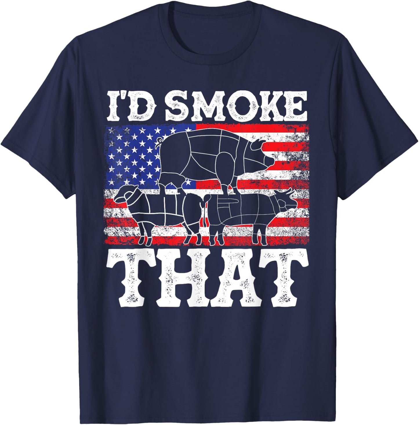Funny Barbecue Id Smoke That Patriotic Grillmaster US BBQ T-Shirt - T-Shirt | Navy