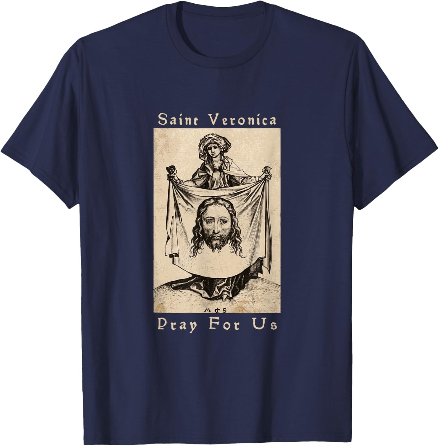 St Veronica Pray For Us Veil of Veronica T-Shirt - T-Shirt | Navy