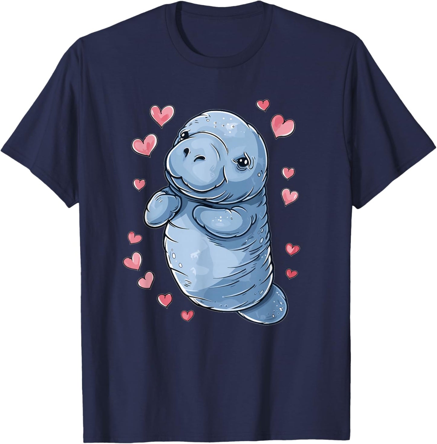 Cute Heart Manatee T-Shirt - T-Shirt | Navy