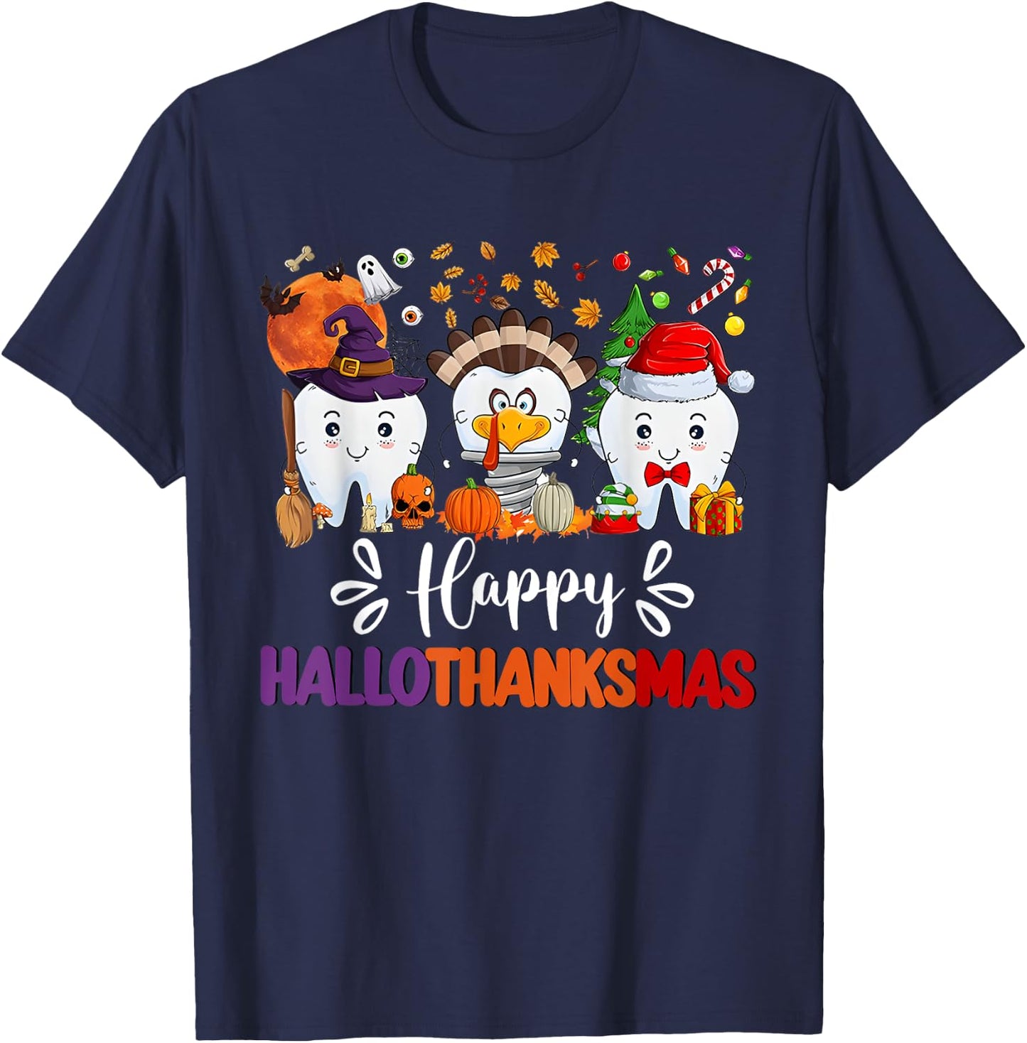Happy HalloThanksMas Dental Boo Crew Dentist Assistant T-Shirt - T-Shirt | Navy